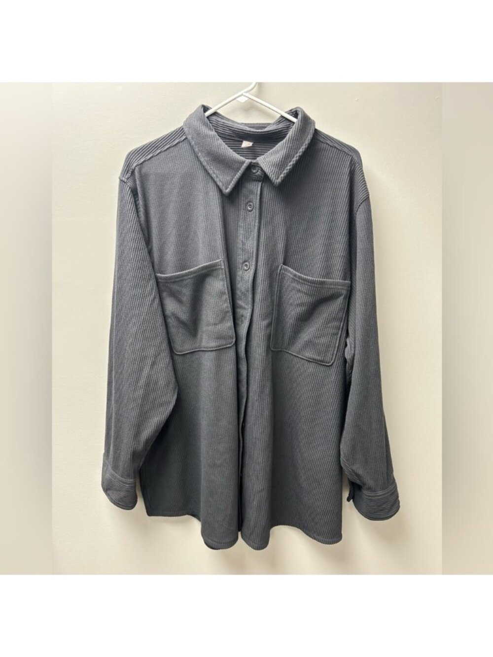 Hyba Women’s Ribbed Dark Grey Button Up Shacket